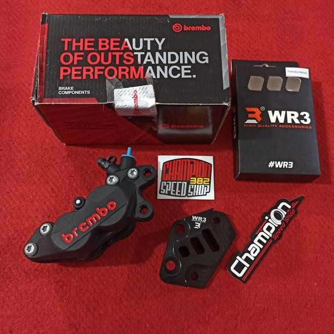 Paket Bracket Kaliper Depan Brembo WR3 Black 4 Piston P4 New NMAX 2020