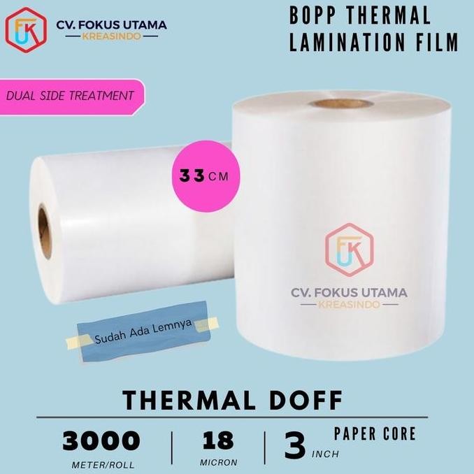 

Premium Plastik Laminating BOPP Thermal Matte Doff 33cm - 18 mic - Laminasi offset Printing Dual Side Corona
