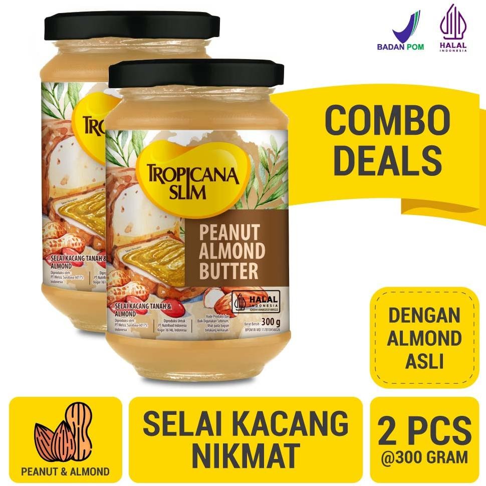 

Twin Pack - Tropicana Slim Peanut Almond Butter Spread Jam 300 gram Selai Kacang Almond Nikmat Tanpa Gula Pasir