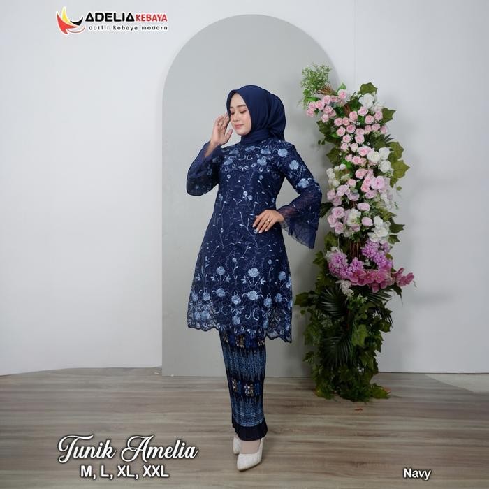 Atasan Kebaya Tunik Amelia Twotone Adelia Kebaya - Motif Bunga - Katun, Ibu