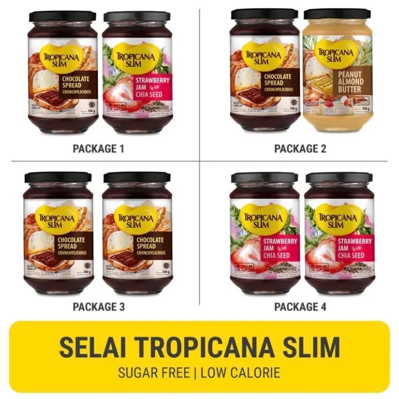 

Tropicana Slim Selai Twin Pack Chocolate Spread / Peanut Almond Butter / Royal Matcha Spread 300gr / Strawberry Jam 375gr