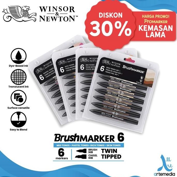 

Brush Marker Winsor & Newton Promarker Brush Pen Set 6 Dual Point