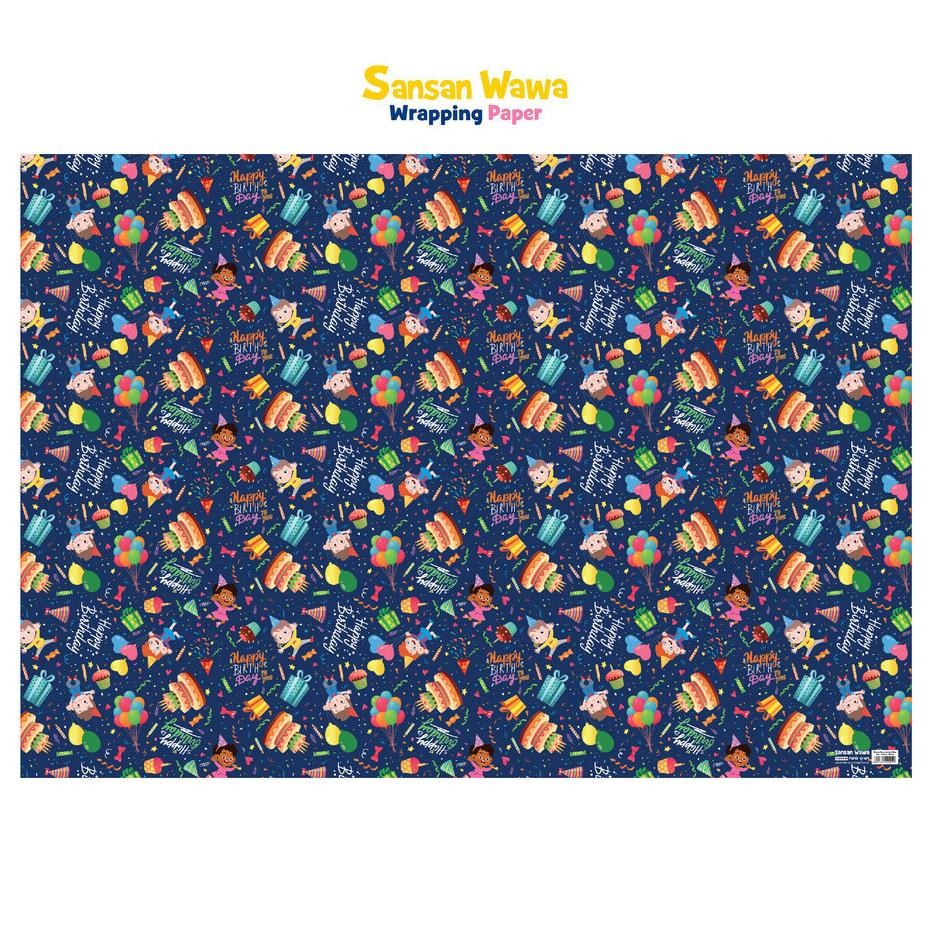 

5 Lembar Kertas Kado Jumbo Sansan Wawa Uk 70 X 100Cm Motif Thday Ulang Tahun Hbd