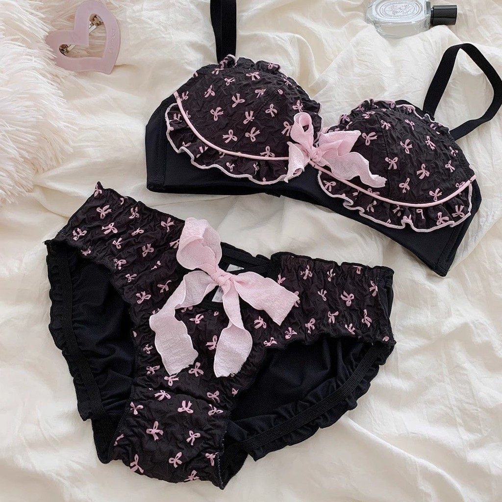 [Yunrouju]Set Bra Lingerie Anak Perempuan Motif Kupu-kupu Merah Muda yang Nyaman