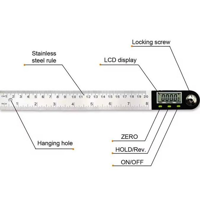 

Penggaris Digital Protractor Multifungsi Mistar Tukang Ukur Sudut Inclinometer Angle Ruler 20Cm