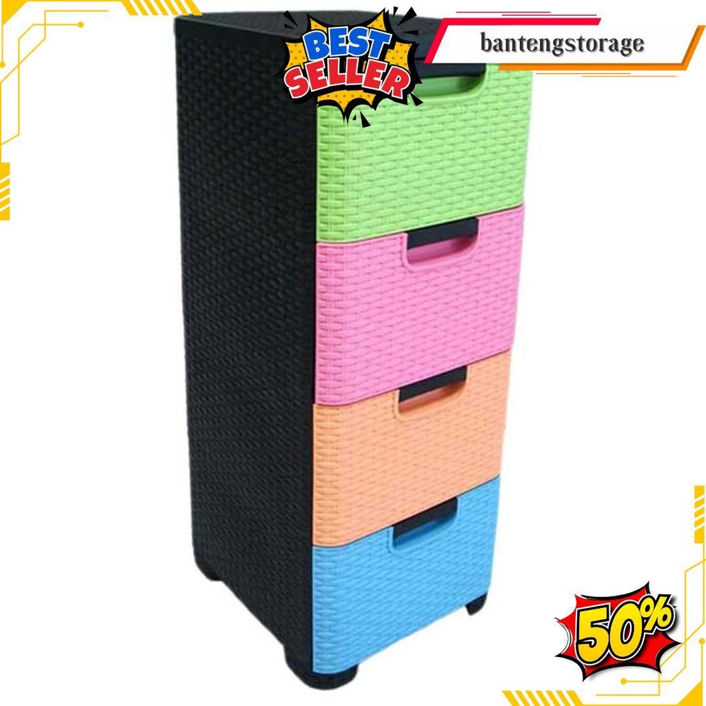 Lemari Laci Plastik Trivia Susun 4 Dan 5 Motif Rotan Sorokan Tarik Dorong Box Container Box Terlaris