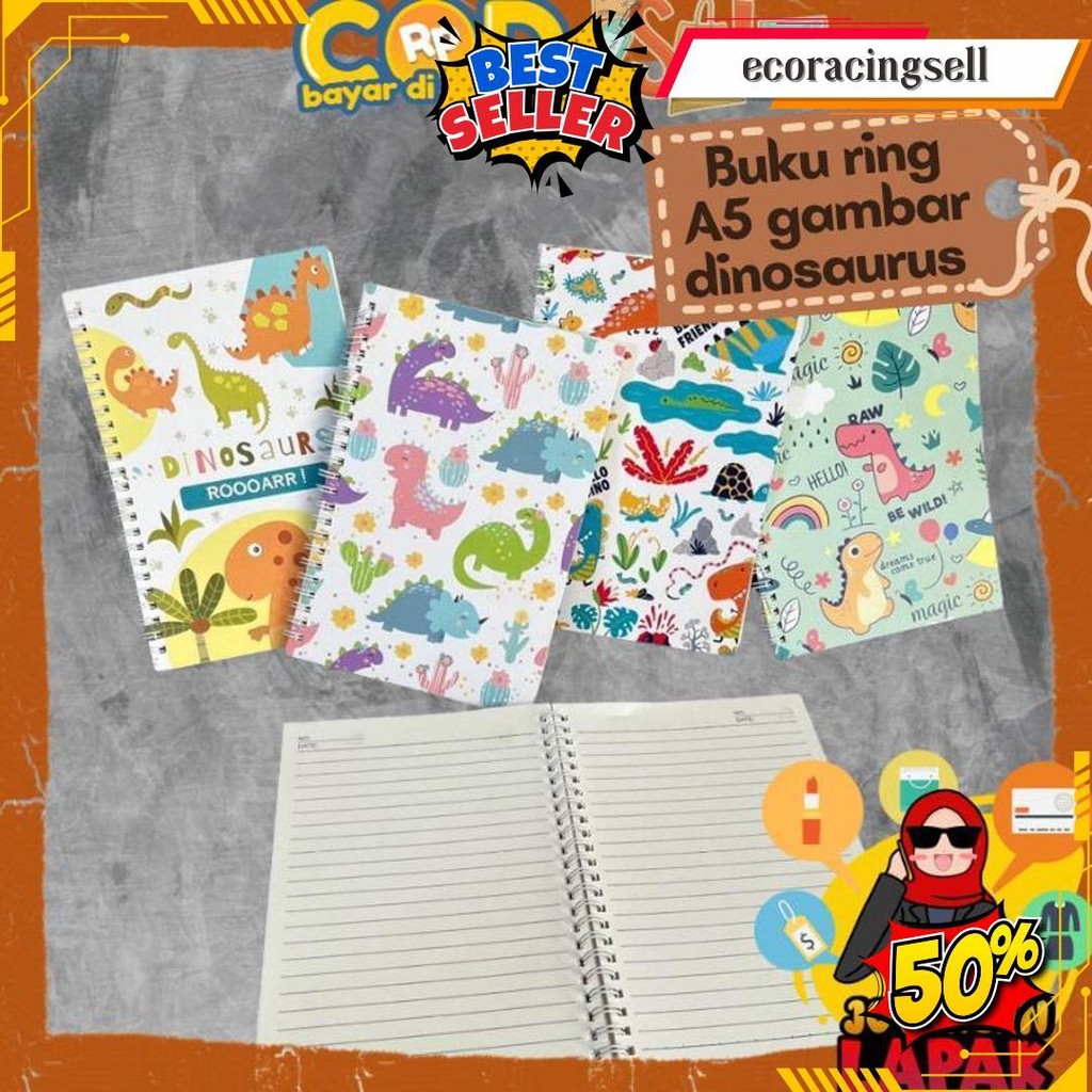 

Buku Ring A5 Karakter Dino Dinosaurus Notes Binder Tulis Karakter Lucu Tulis Bisa Cod
