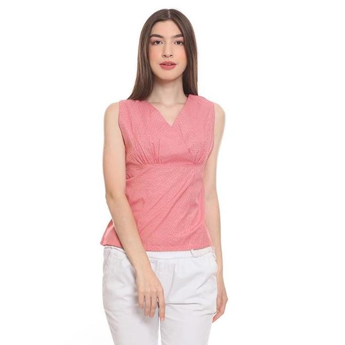 Basix - Birdella Sleeveless Blouse Pink - Atasan Tanpa Lengan V-Neck