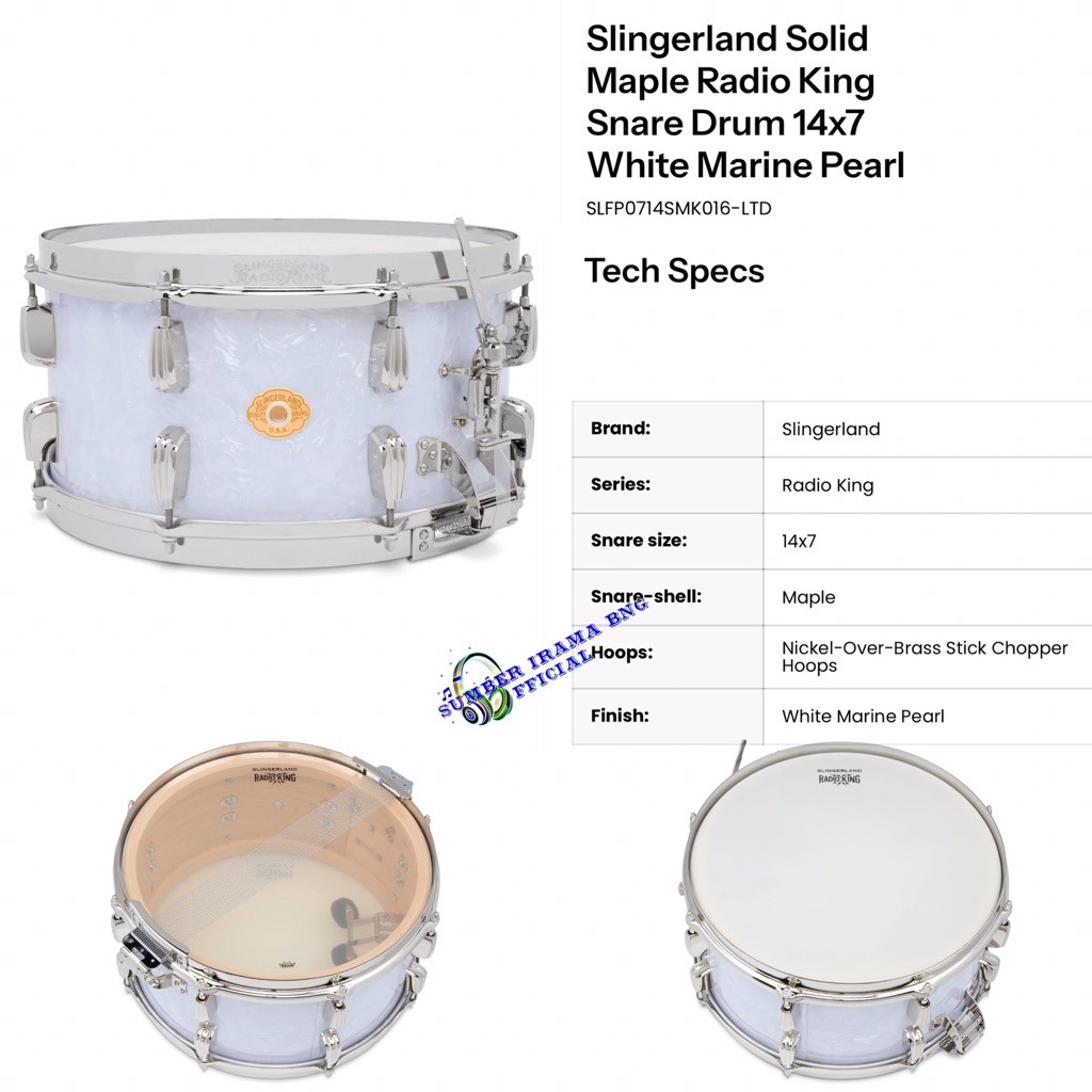 SLINGERLAND SOLID MAPLE RADIO KING SNARE DRUM USA - 14" x 7"