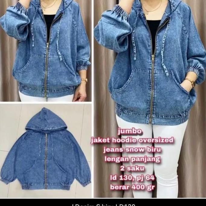 SUPER JUMBO JAKET SOFTJEANS WANITA LENGAN PANJANG 2 SAKU HOODIE LD 130