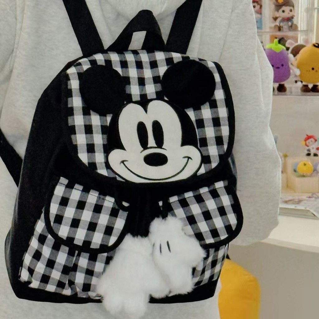 Y2.Morgan Tas Ransel Kampus Ins Bernilai Tinggi Kotak-Kotak Hitam Putih Tas Ransel Niche Tas Kartun 