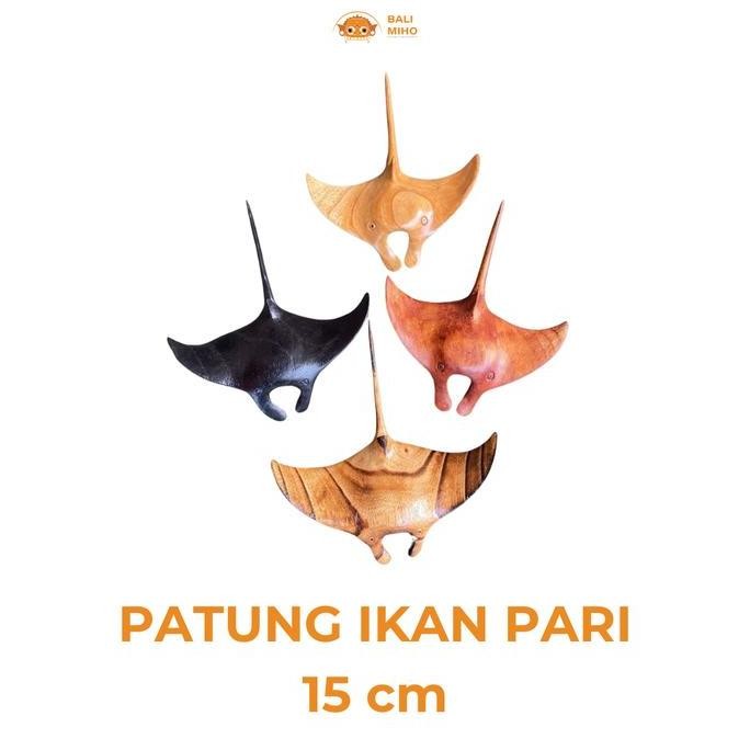 ] Patung Ikan Pari Kayu Ukuran 15 cm - Dekorasi Ikan Pari - Patung Kayu - Hiasan Ikan Pari - Hiasan 
