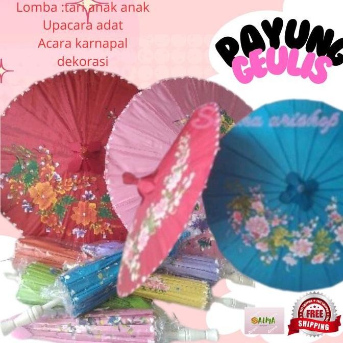 ] payung geulis tasik kain saten,payung lukis kecil, payung geulis tari anak anak S Bunga