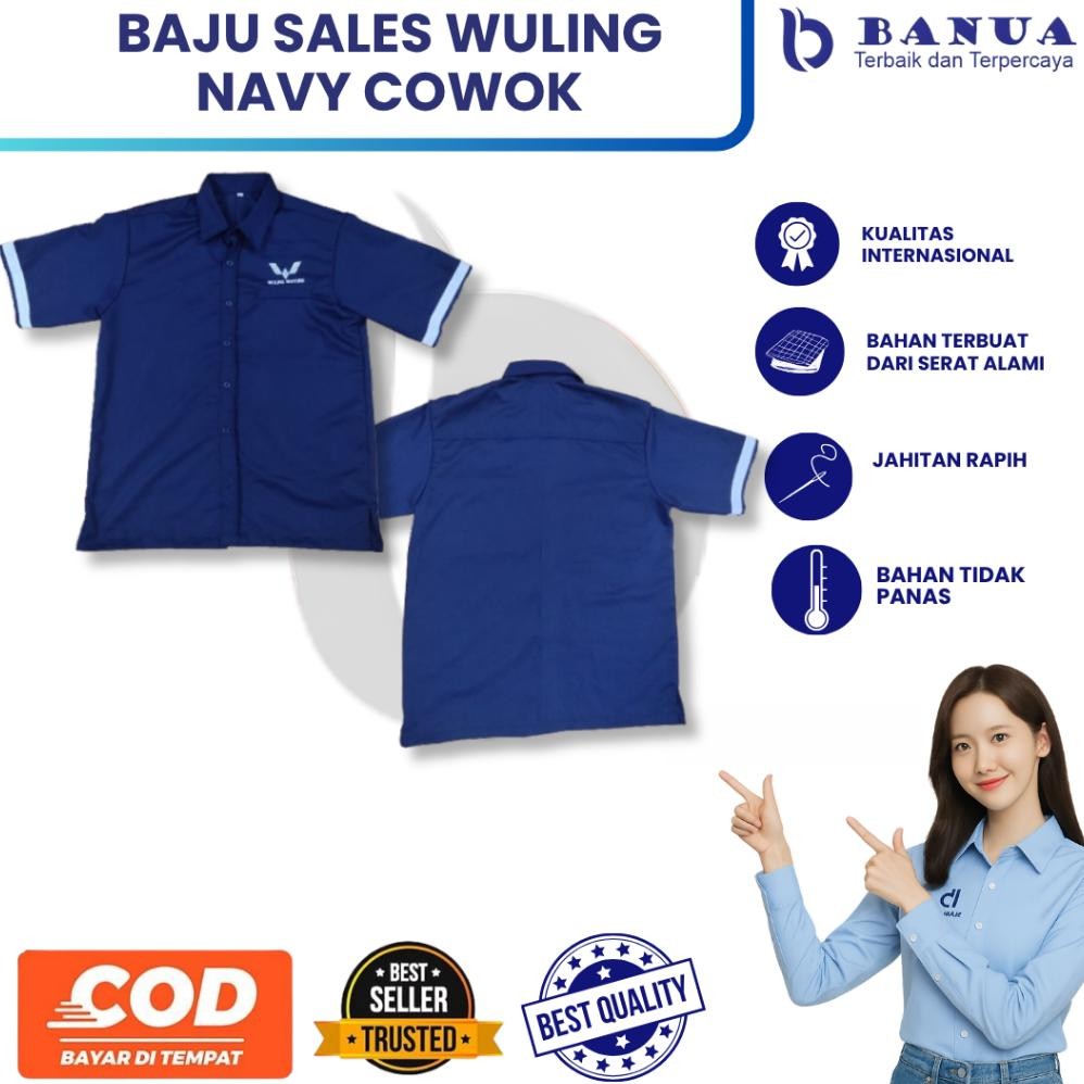Baju Sales Wuling Pria | Baju Sales Wuling | Kemeja Sales Wuling | Baju Biru Tua | Kemeja Biru Tua