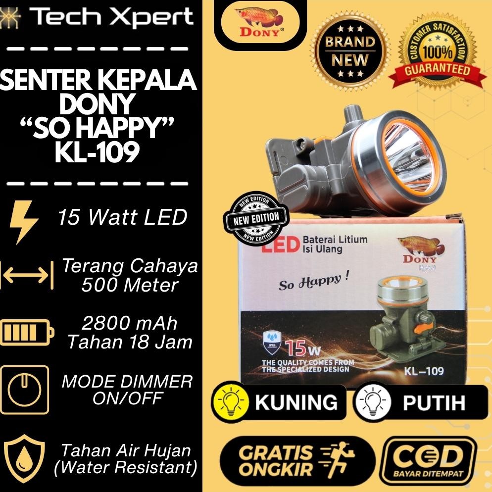 SENTER KEPALA LED DONY 15 WATT KL-109 "SO HAPPY" ORI TOMBOL DIMMER RINGAN & KUAT OUTDOOR MINI KECIL