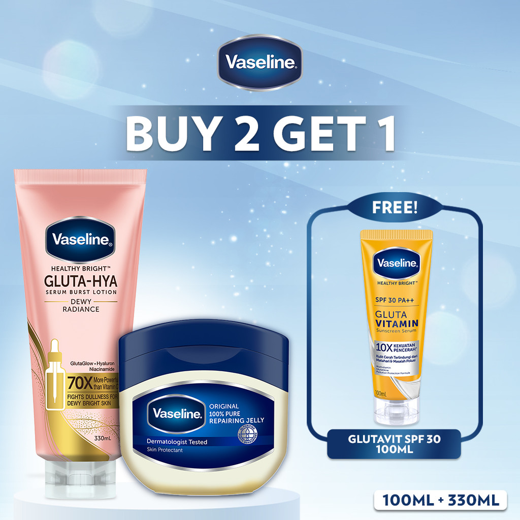 Buy Vaseline Petroleum Jelly 100ml & Vaseline Gluta Hya Dewy 330ml FREE Vaseline Gluta Vitamin SPF 3