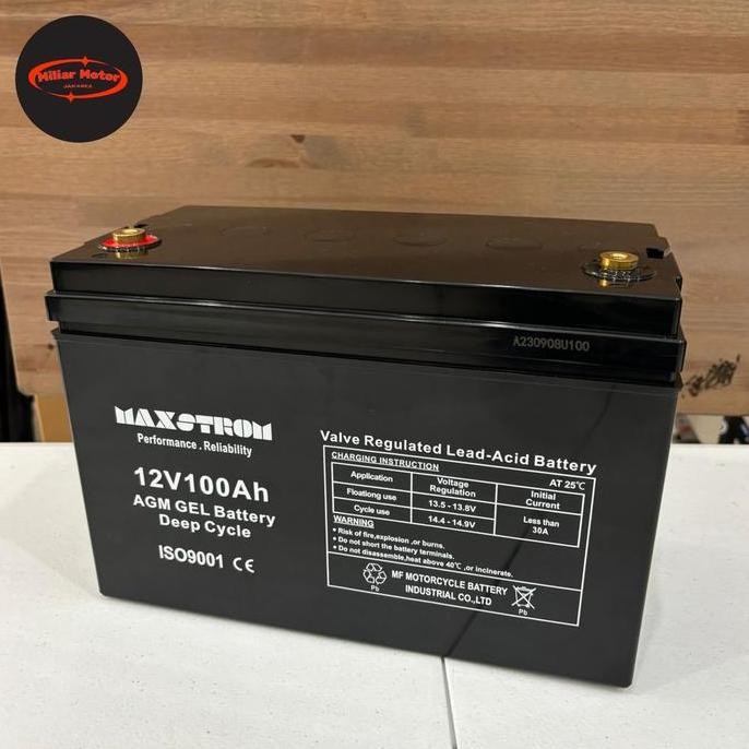 Aki Kering Solar Panel UPS PLTS Battery VRLA 12V 100Ah AGM Deep Maxstrom