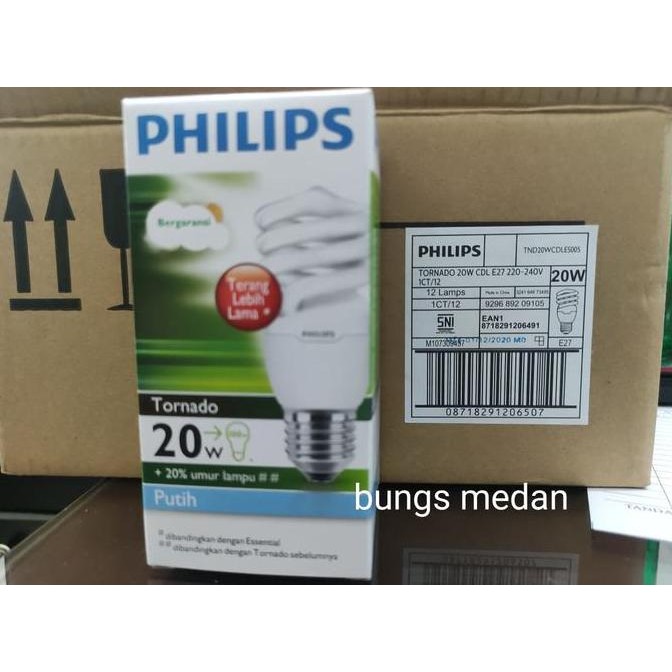 TERMURAH - LAMPU SPIRAL TORNADO PHILIPS 20W 20WATT 20 W 20 WATT PUTIH CDL BOHLAM