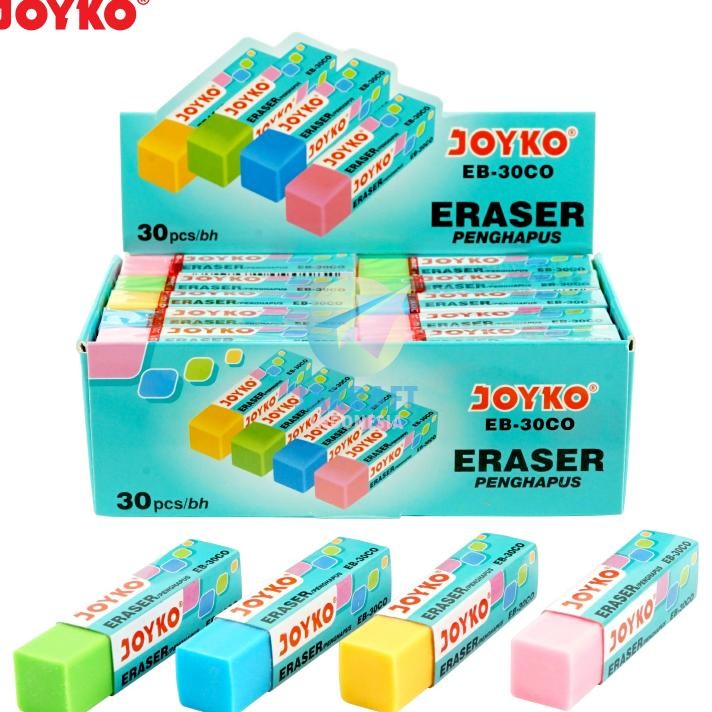 

30 Pcs Grosir Penghapus Pensil Panjang Joyko Eb30Co Color Warna Warni Dust Free Fancy Rubber Eraser Bersih Seperti Boxy Pa