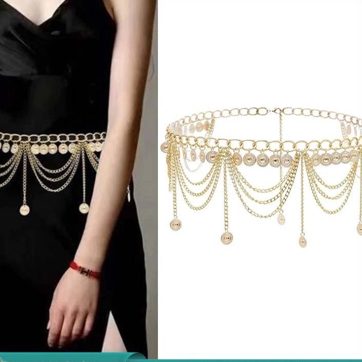 Ikat Pinggang Tali Rantai Layers Belt Belly Dance Rumbai  Waist Korea Etnis Wanita Fashion Rantai Be