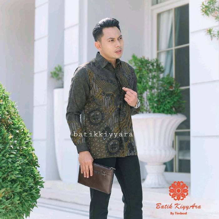 Baju Batik Pria Lengan Panjang Dobi Lasem Kuning Cap Premium Kiyyara