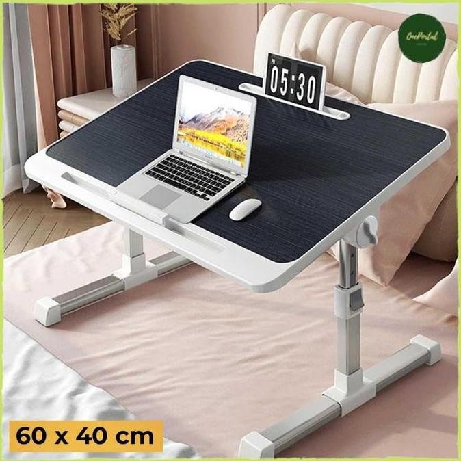 Meja Lipat Laptop Belajar Foldable Bed Table Adjustable 60X40 Cm Tinggi 27-40 Cm Bahan Mdf & Alumini