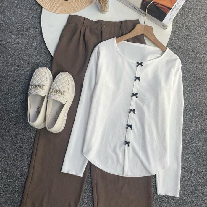 Sale Vienetta Id - Oneset Setelan Wanita Kekinian  Knit Kaos Cocuete Lurus Kulot Crinkle Airflow One