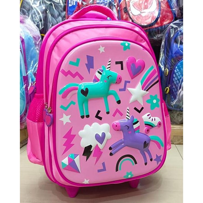 NEW - Tas SD Trolley Anak Perempuan UNICORN KUDA PONY Pirang EMBOS UNGU