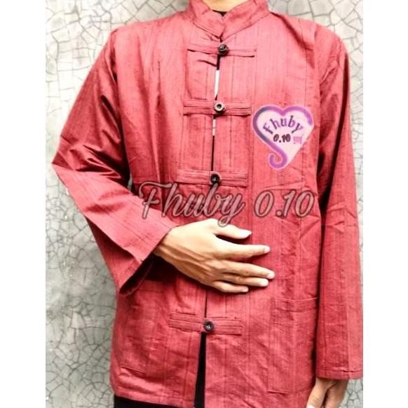 Surjan Koko Shanghai Cina Merah Polos - Baju Surjan Lurik Murah Pria Dewasa