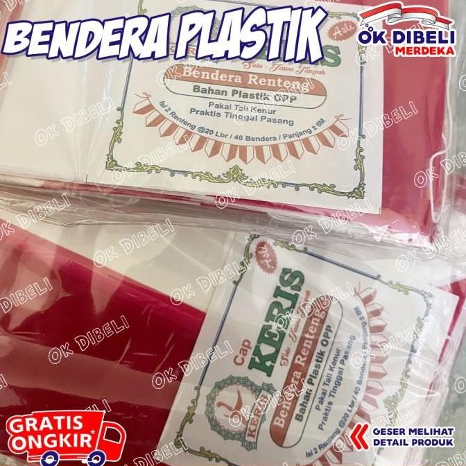 Grosir Termurah Bendera Plastik  Segitiga + Tali Panjang 6Meter Merk Cap Keris Bendera Plastik Rente