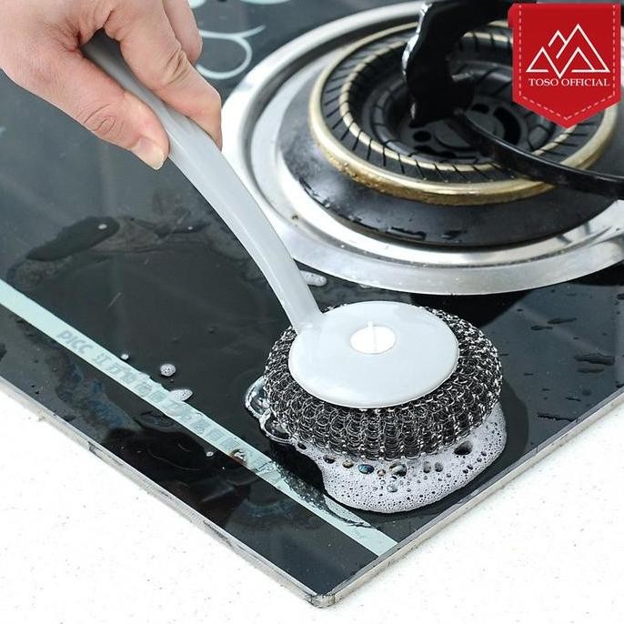 Sikat Panci Serat Kawat Sikat Sabut Kawat Stainless Gagang Panjang Allshop
