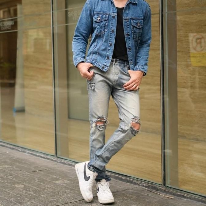 Weird Jeans - Vintage Blue - Celana Jeans Panjang Pria SlimFit Strech Ripped Biru Denim Fit Nyaman P