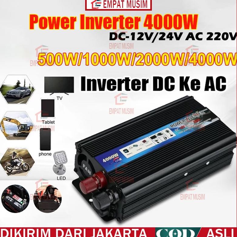 Inverter 1000 Watt Power Inverter Pure Sine Wave PSW DC Ke AC Power Inverter 220W/500W/1000W/2000W/4