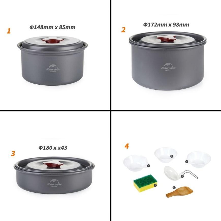 Uj-32 Cooking Set Naturehike Nh15T203-G Nesting Alat Masak Camping Outdoor