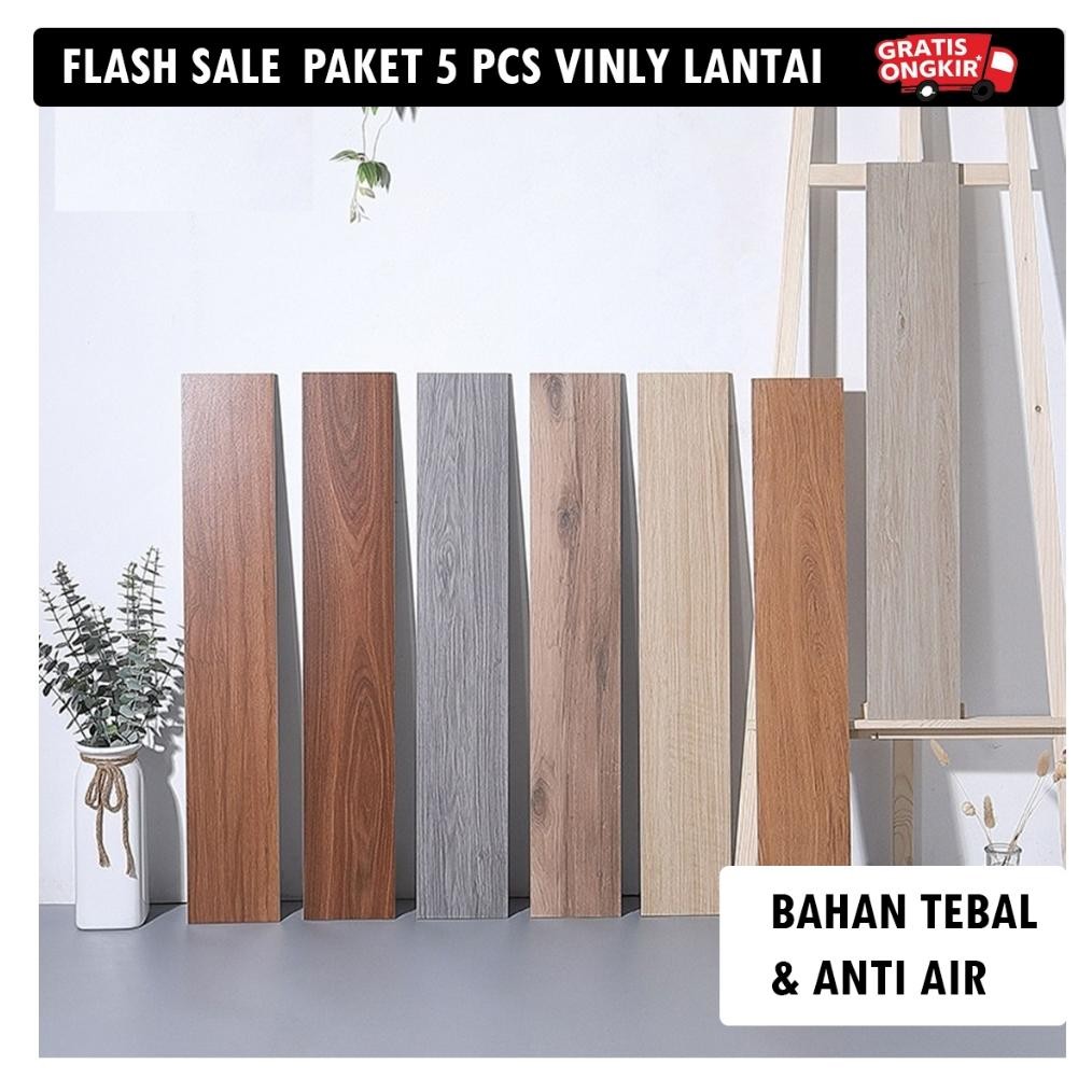 Paket 5 Pcs Stiker Vinyl Sooku Lantai Sudah Ada Lem Motif Kayu - Pvc aSt