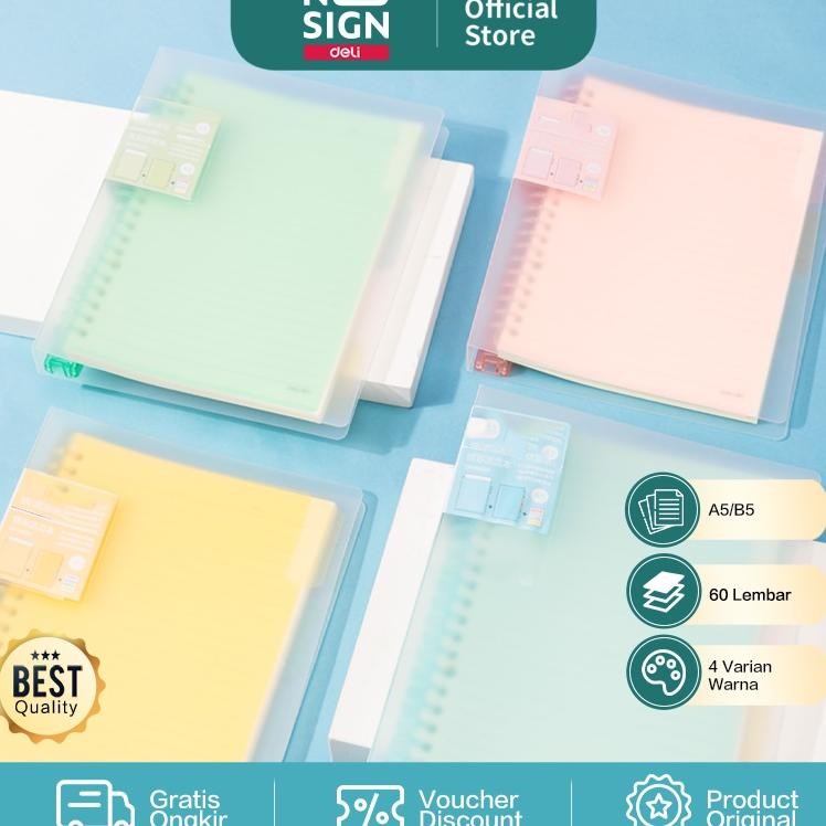 

Deli Loose Leaf Book Binder A5B5 Isi 60 Halaman Cover Transparan Warna Pastel Qha560 Qhb560