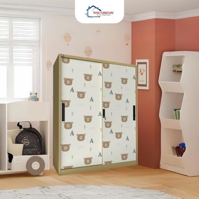 OLYMSTEEL - OSWS 2P KIDS SLIDING/LEMARI PAKAIAN ANAK BESI 2 PINTU SLIDING/LEMARI BESI MINIMALIS