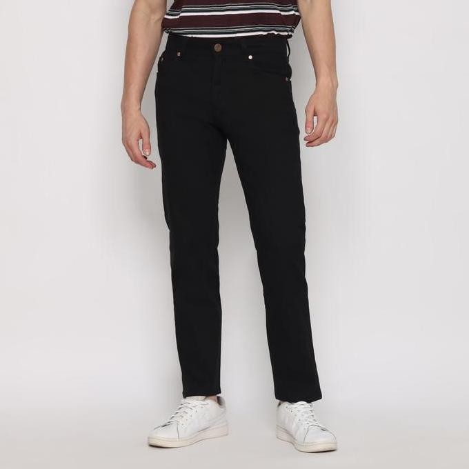 Promo Police Celana Denim Stretch Panjang V Pocket Hitam Regular Fit Pria