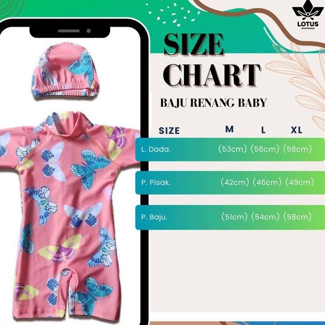 Lotus Sportswear Baju Renang Bayi Motif Full & Free Topi Renang Spandex Lycra 1-5 Tahun