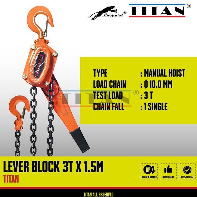 Lever Block 3 Ton x 1.5 Meter - Lever Chain Block 3T x1.5M - Kotrek Rantai 3Ton x 1.5Meter - Lever M