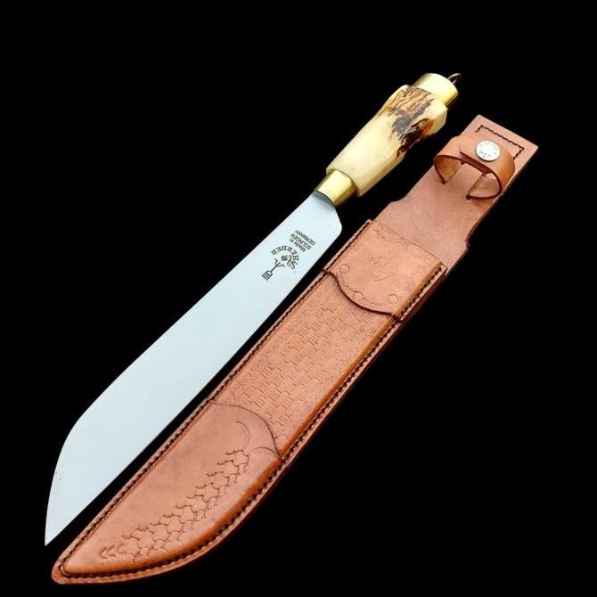 TERMURAH - Herder Pisau cap Garpu asli 10" Handle Tanduk Rusa & Sarung Kulit