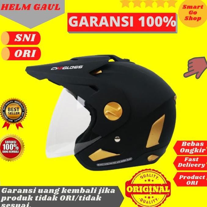 TERBARU - Helm Motor Cargloss Carglos Former Text Half Face CR Gold Black Doff