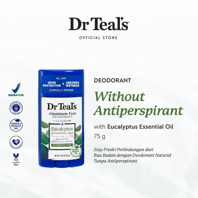 NEW Dr Teal's Deodorant Magnesium/Deodoran Tanpa Antiperspirant - Eucalyptus & Spearmint Essential O