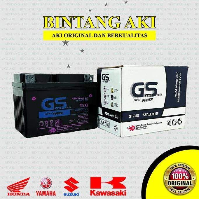 Promo Aki Motor GS GTZ5S MF untuk Honda Beat, Vario 110, Supra X 125, Scoopy, Spacy, Blade Revo dan 