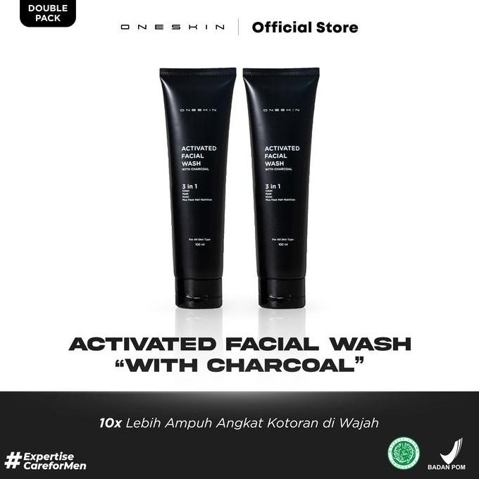 TERMURAH - Oneskin Activated Facial Wash With Charcoal | Double Pack Kotoran Membersihkan Wajah Pria