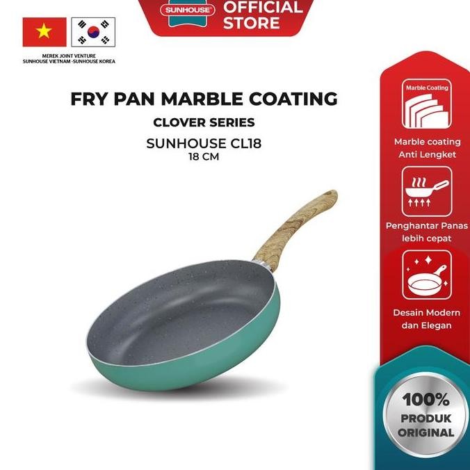 BEBAS ONGKIR - Sunhouse Clover Marble Fry Pan 18 cm CL18 1 Pcs