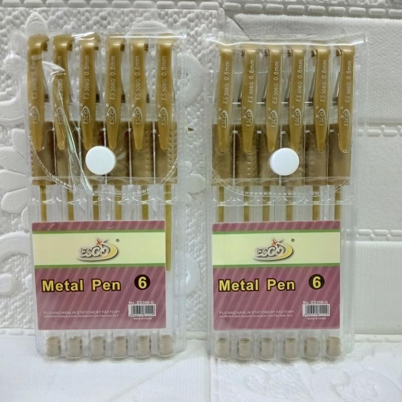 

Bisa COD Metal pen ESCO Pulpen Tinta Warna emas/Gold (6pcs) HAD-40