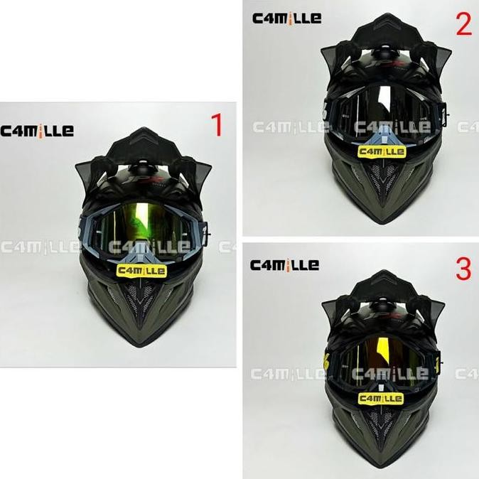 TERMURAH - HELM JPX CROSS SOLID HIJAU ARMY DOFF + GOOGLE TRAIL SUPER CROSS