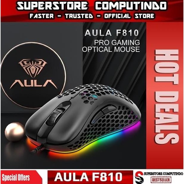 BEBAS ONGKIR - Mouse Gaming Honey Comb AULA F-810 RGB-6400DPI-Macro-7Button-AULA F810