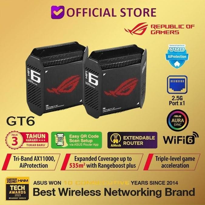 TERLARIS - ASUS ROG Rapture GT6 Gaming Mesh System / Router Gaming Asus ROG GT 6